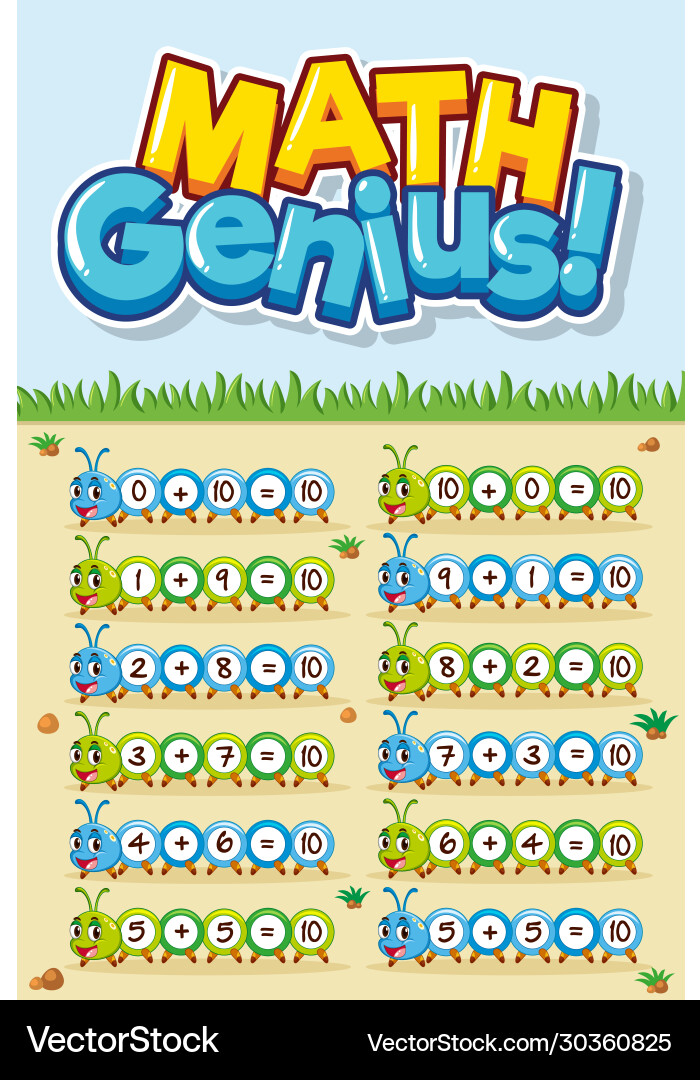 Worksheet design for math genius with adding Worksheet design for math genius with adding vector image