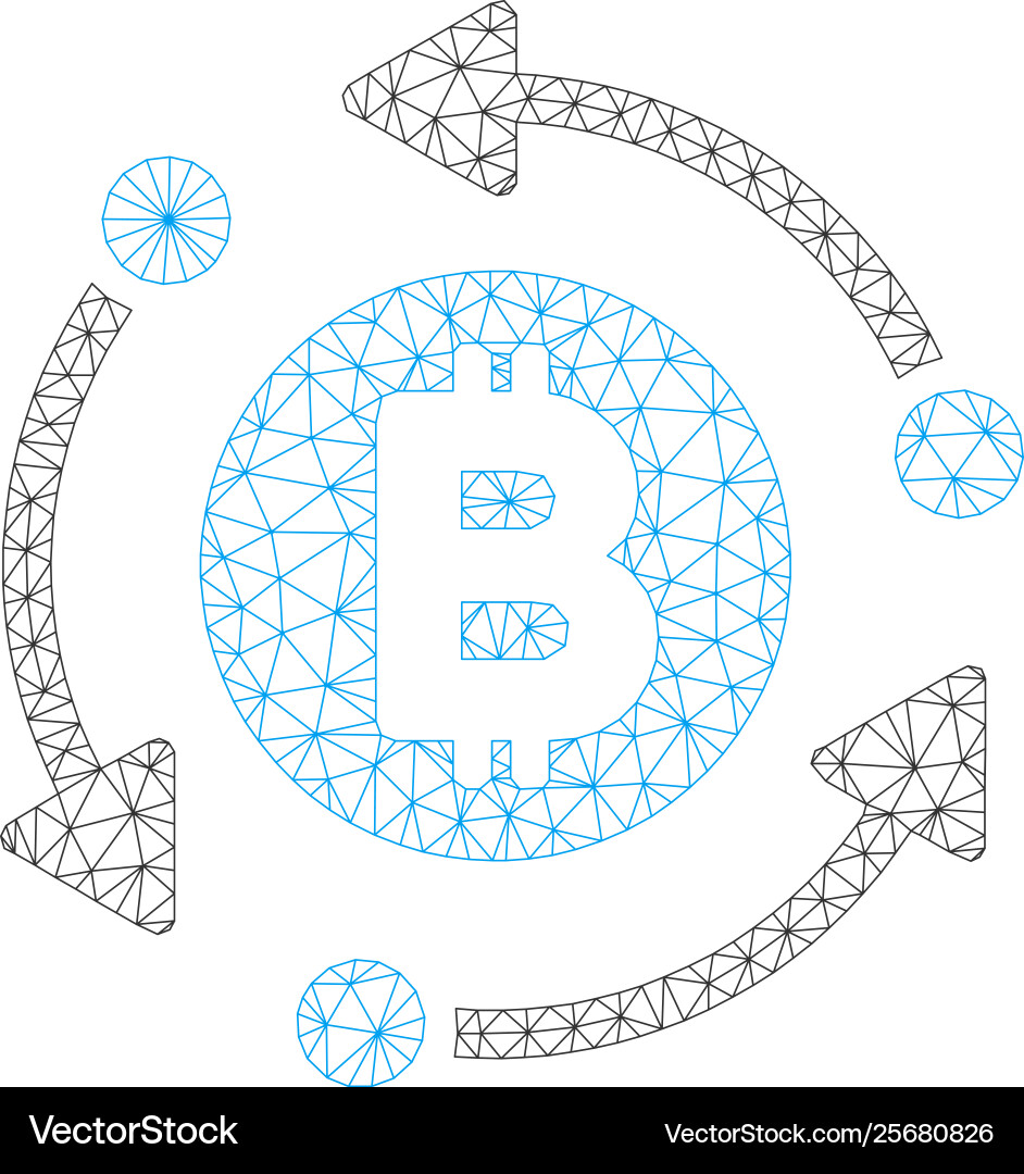 Bitcoin rotation arrows mesh wire frame Bitcoin rotation arrows mesh wire frame vector image