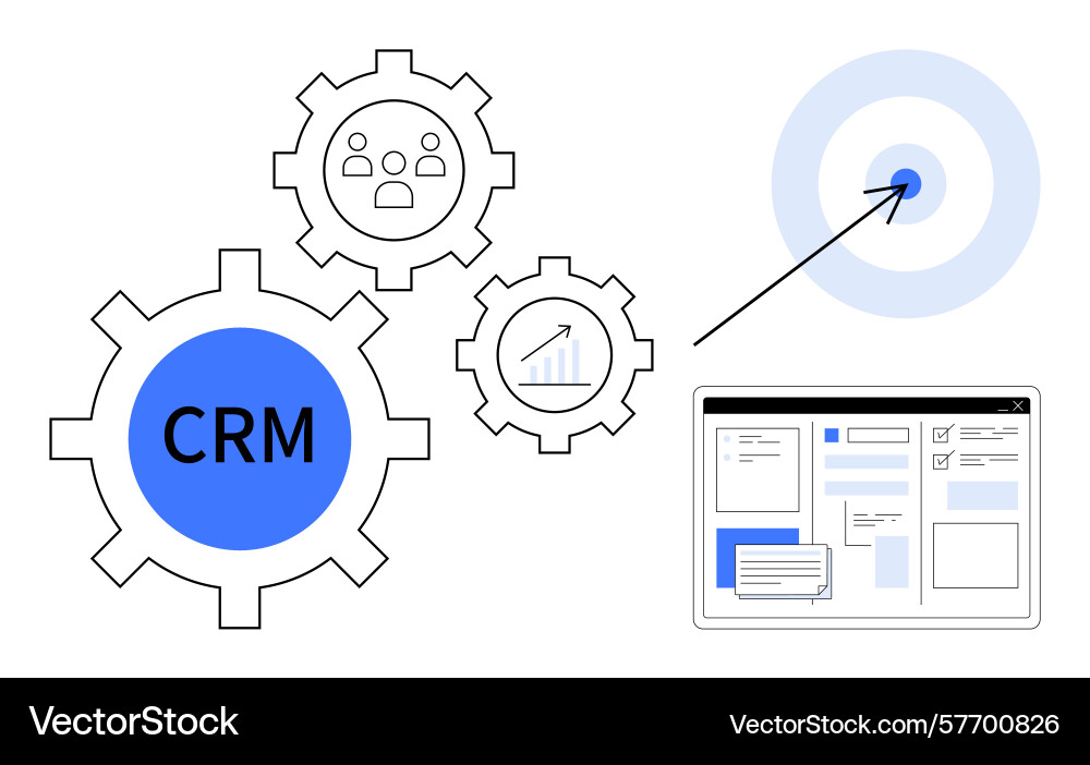Crm system optimization gears driving data Crm system optimization gears driving data vector image