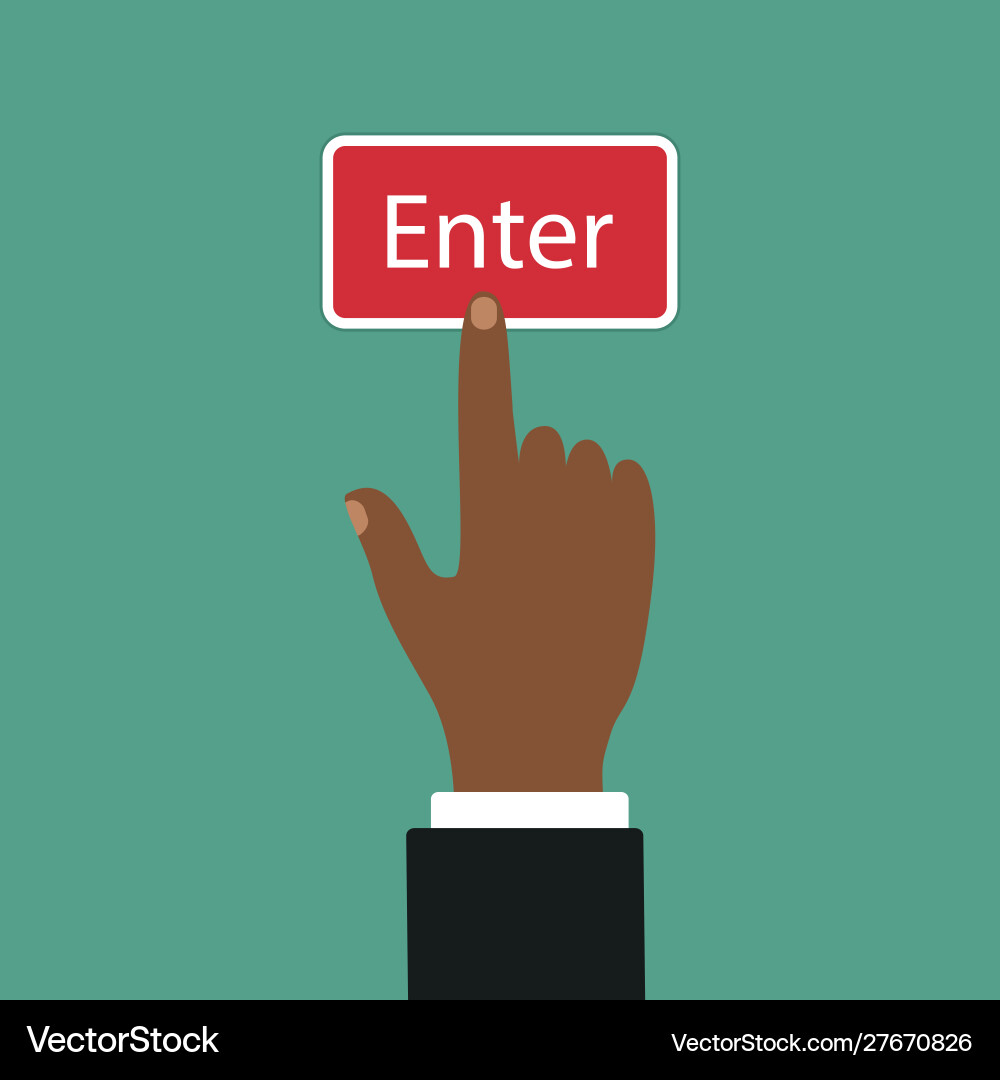 Hands black man presses enter button icon web Hands black man presses enter button icon web vector image