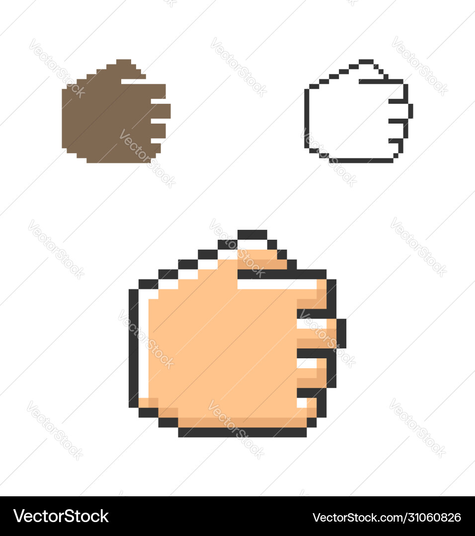 Pixel icon fist in three variants fully Vector Image