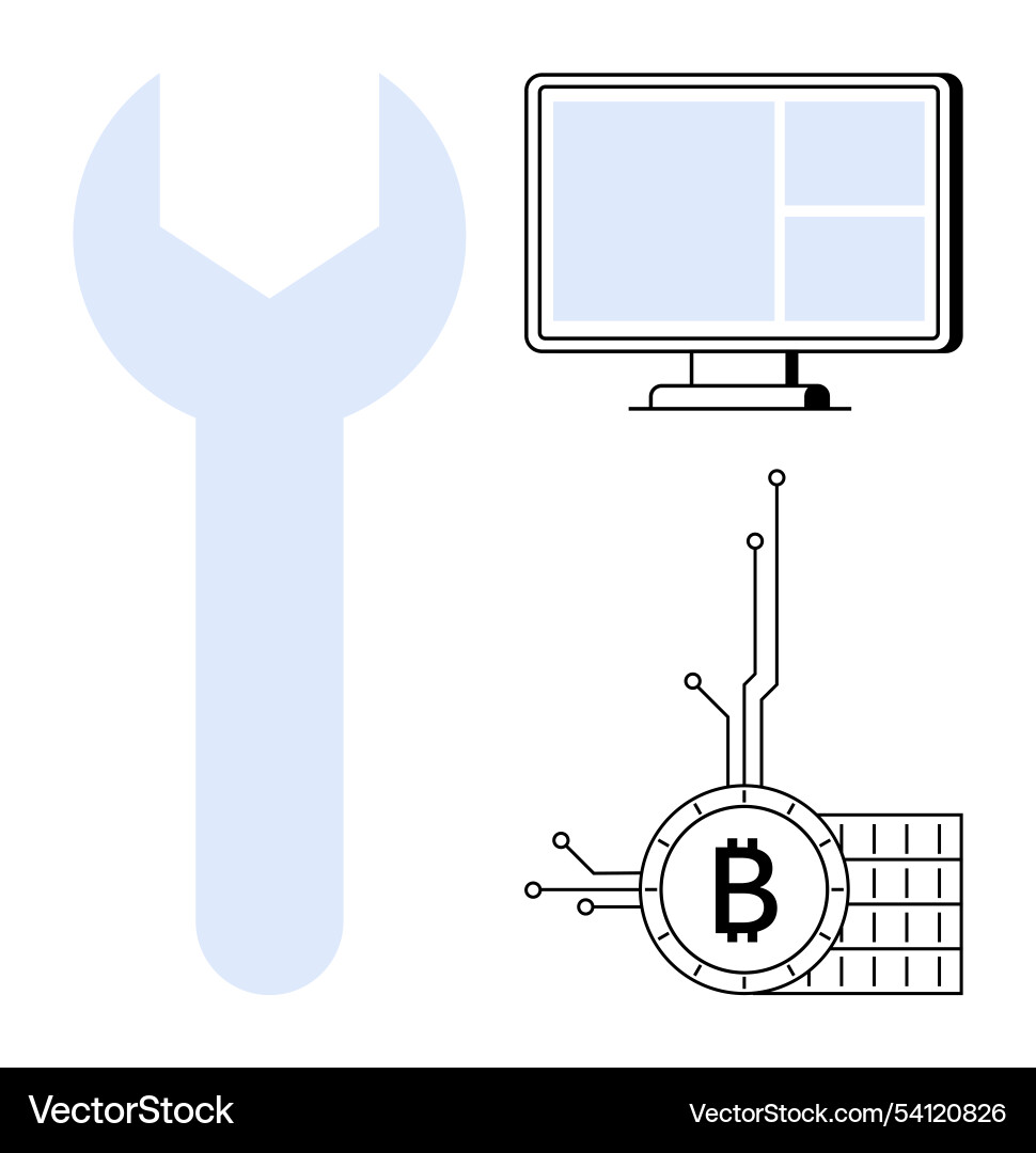 Technology and digital solutions computer monitor Technology and digital solutions computer monitor vector image