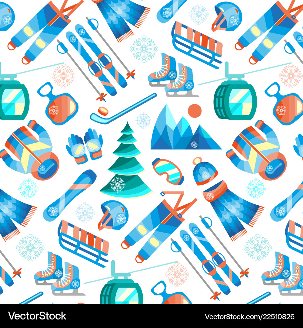 Winter sports seamless pattern with equipment flat Winter sports seamless pattern with equipment flat vector image