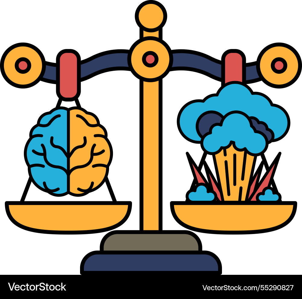 A scale with two brains on one side and cloud A scale with two brains on one side and cloud Vector Image