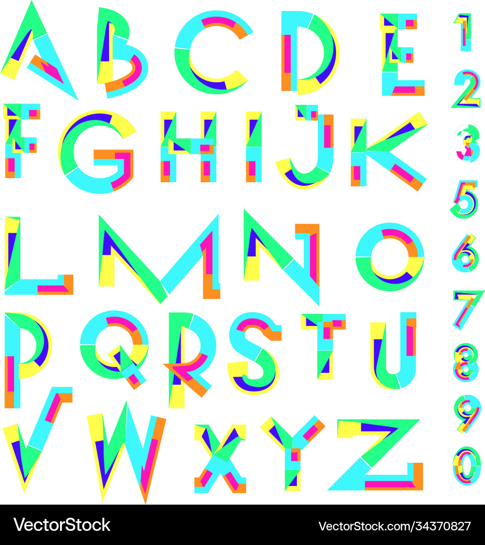 Abstract colorful font and alphabet Vector Image