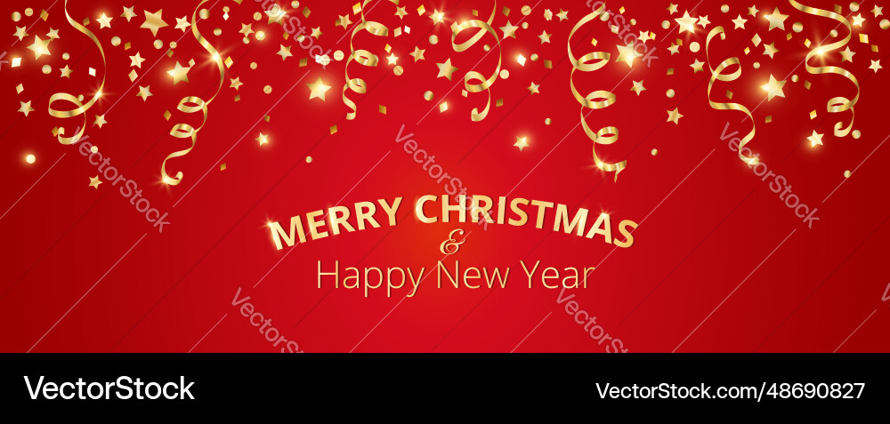 Christmas banner with decoration red background vector image