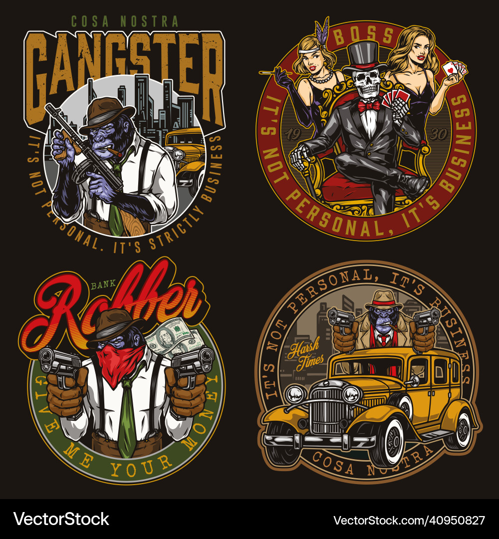 Gangster Skull Casino Collection Vector Image