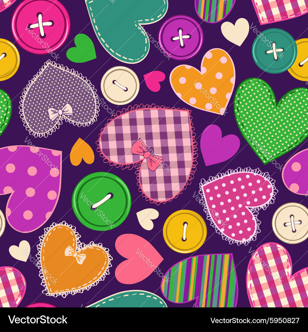 Heart Patchwork Button Pattern Vector Image