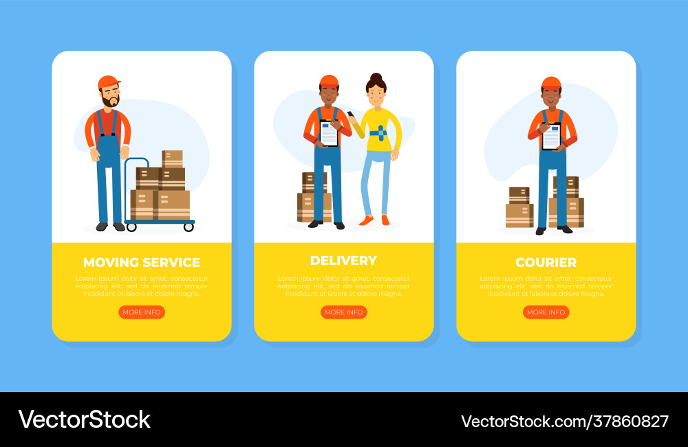 Man worker in uniform with cardboard box Man worker in uniform with cardboard box Vector Image