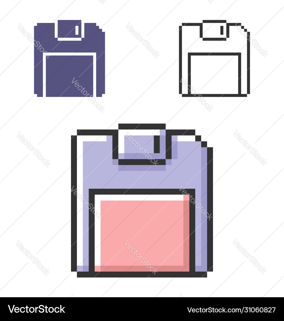 Pixel icon floppy disk in three variants fully vector image
