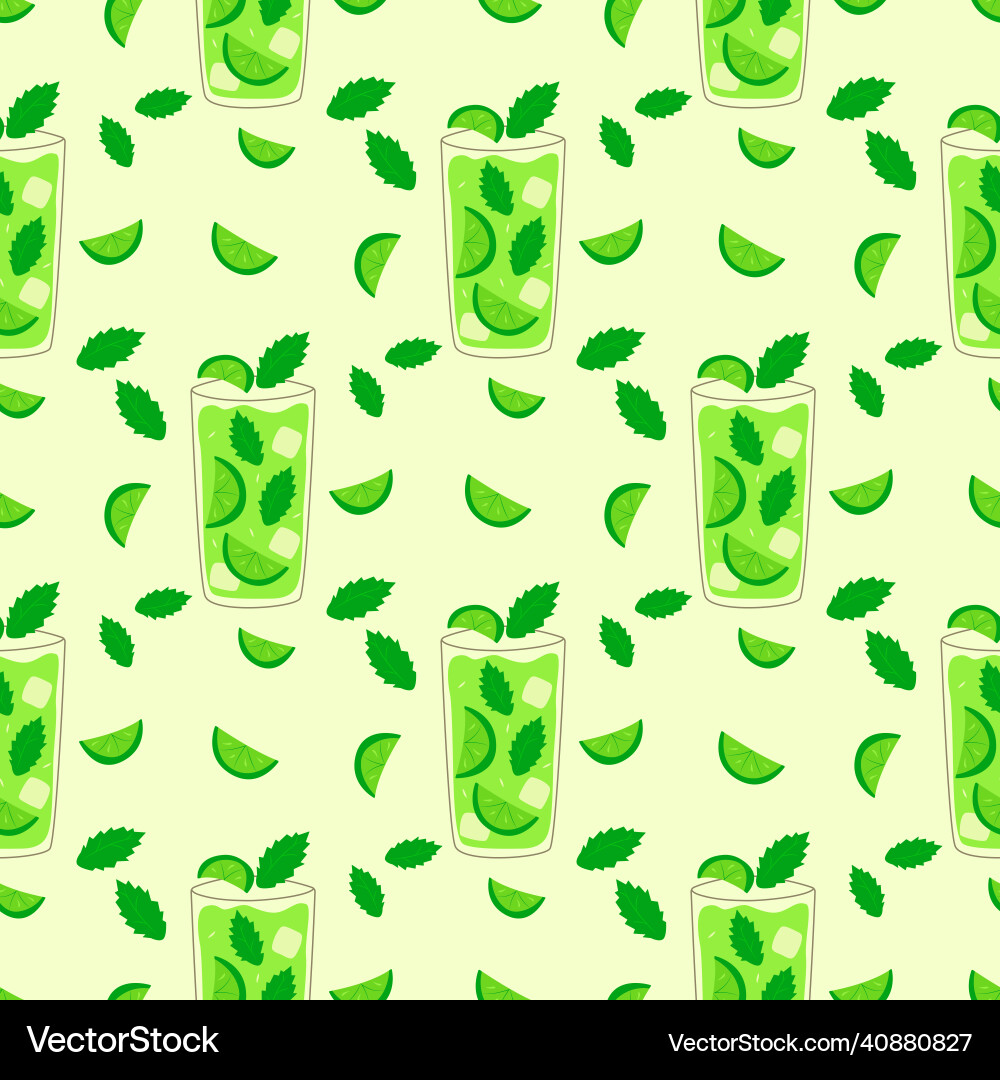 Seamless pattern mojito with slices of lime Seamless pattern mojito with slices of lime Vector Image