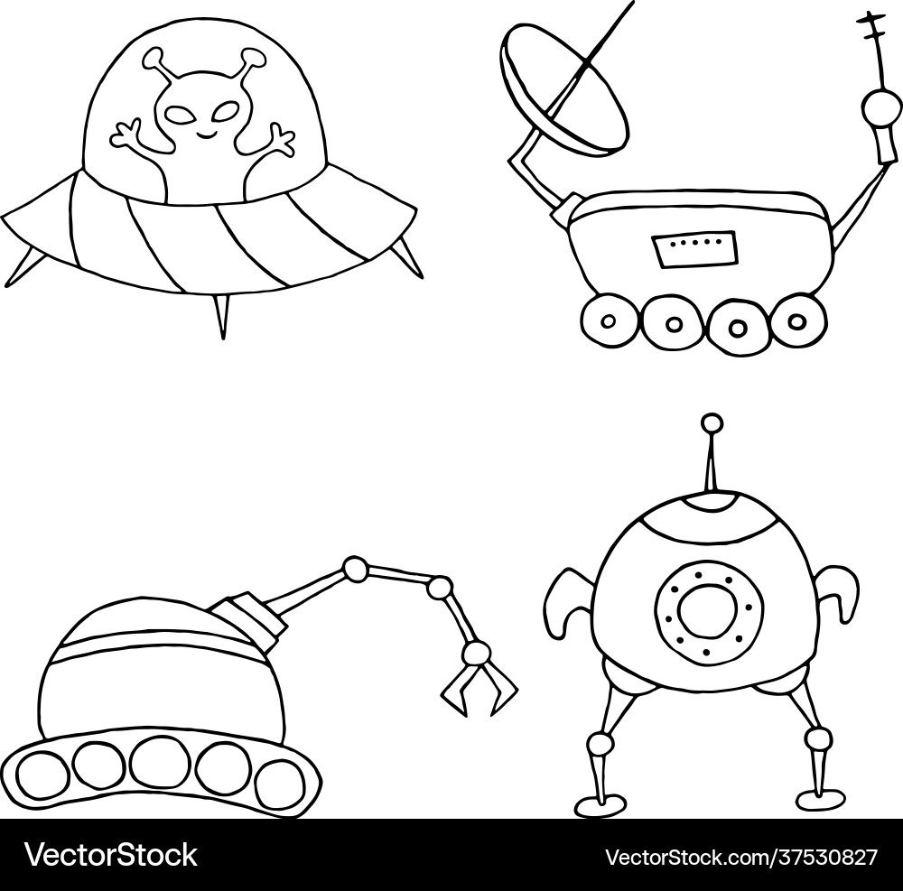 Set different space objects hand drawn sketch Set different space objects hand drawn sketch vector image