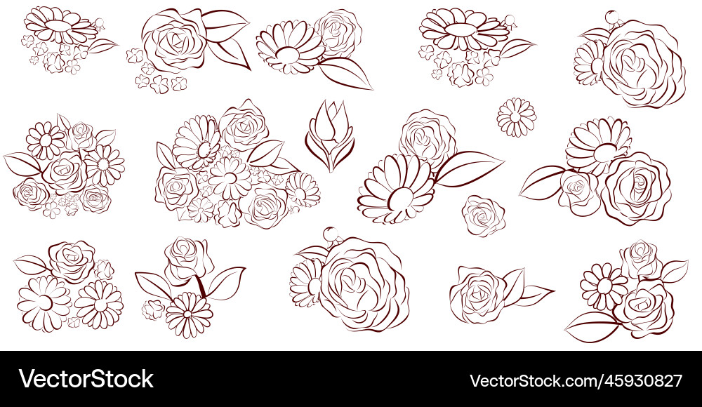 Set of flower bouquets Set of flower bouquets Vector Image