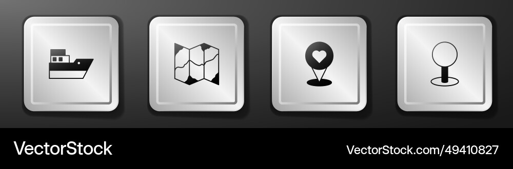 Set ship line path folded map location with heart vector image