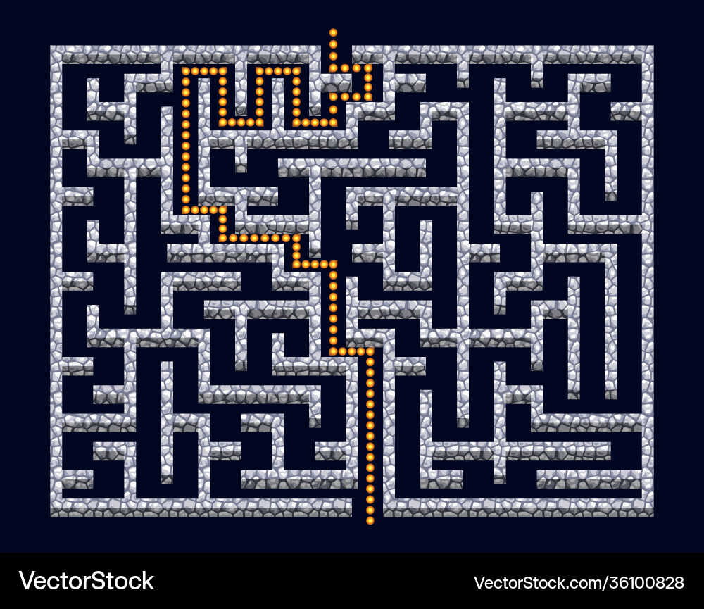 3d maze labyrinth with stone walls and solution Vector Image