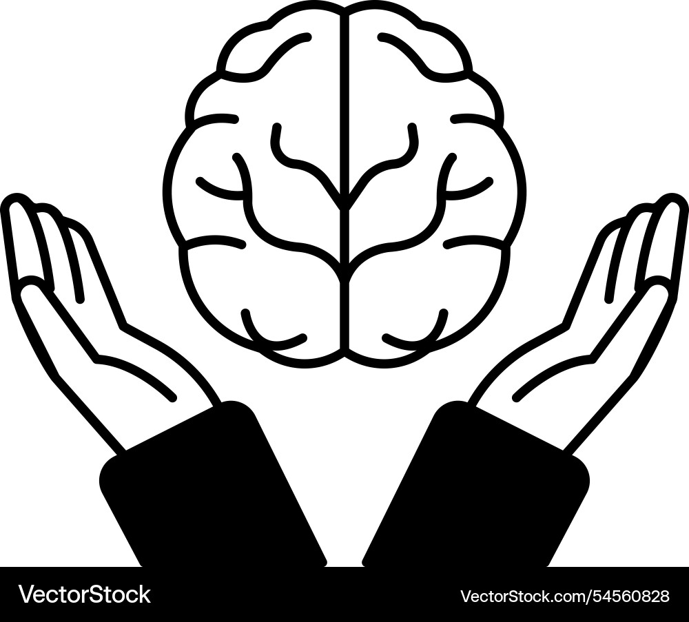 A brain is being held by two hands Royalty Free Vector Image