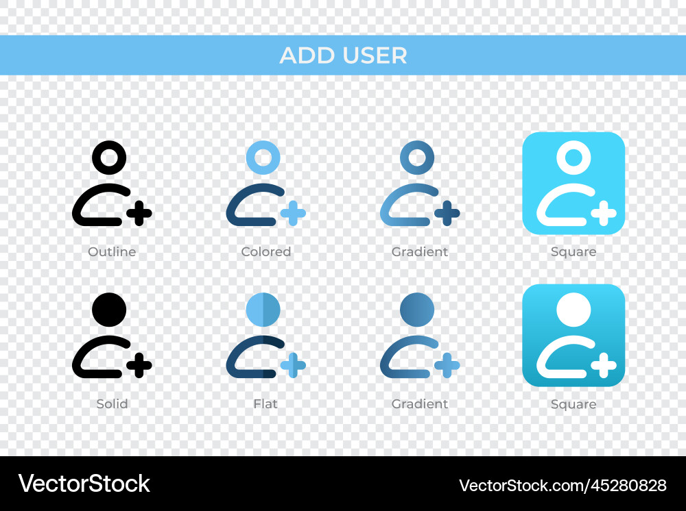 Add user icon in different style icons Add user icon in different style icons vector image