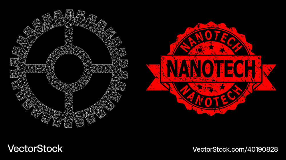 Distress nanotech stamp seal and web net clock cog Distress nanotech stamp seal and web net clock cog vector image