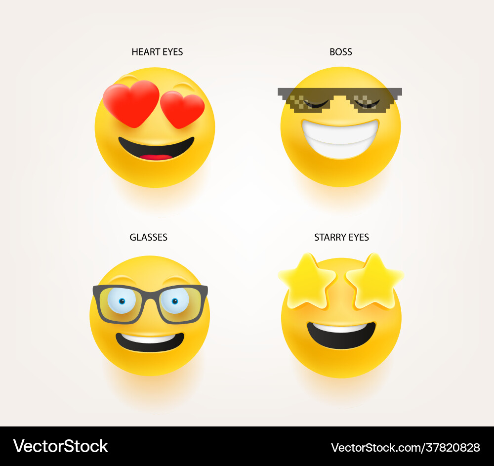 Emoticons in cute 3d style set isolated on white Emoticons in cute 3d style set isolated on white vector image