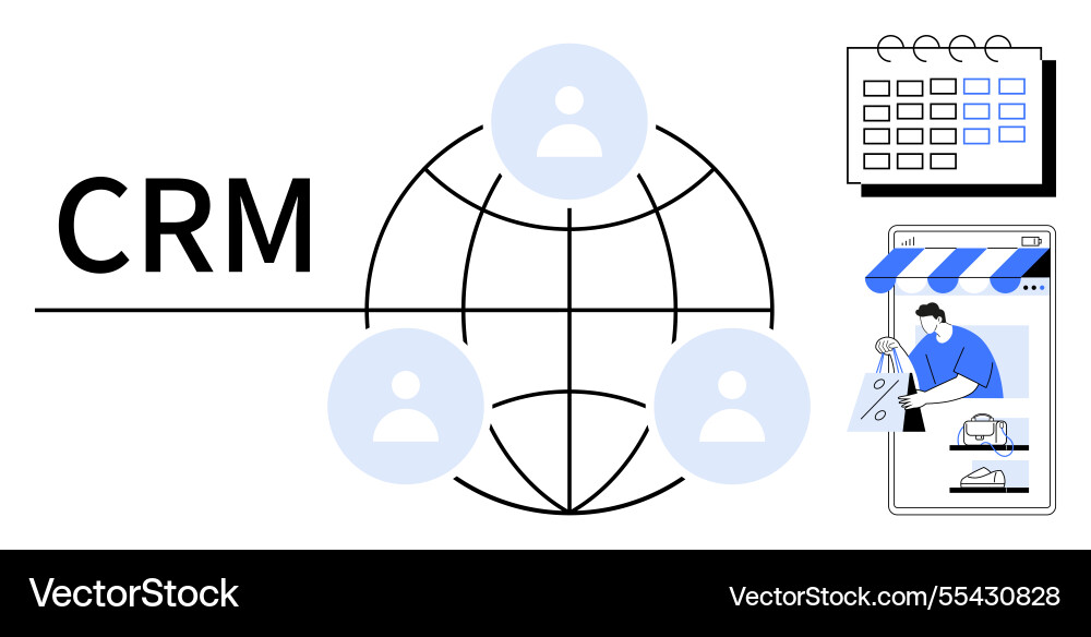 Global crm network with calendar and e-commerce Global crm network with calendar and e-commerce vector image