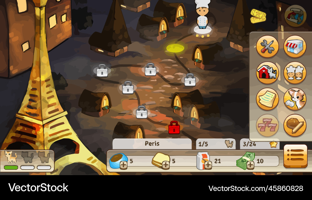 Komplettes Set von Level-Taste Spiel ui Pop-up-Symbol Vektorbild