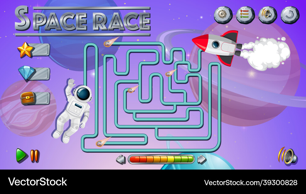 Maze game with space theme template Vector Image
