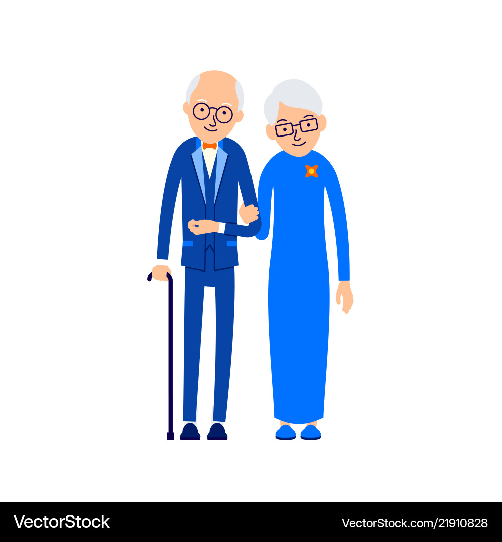 Old couple elderly man in suit and bow tie stands Old couple elderly man in suit and bow tie stands vector image
