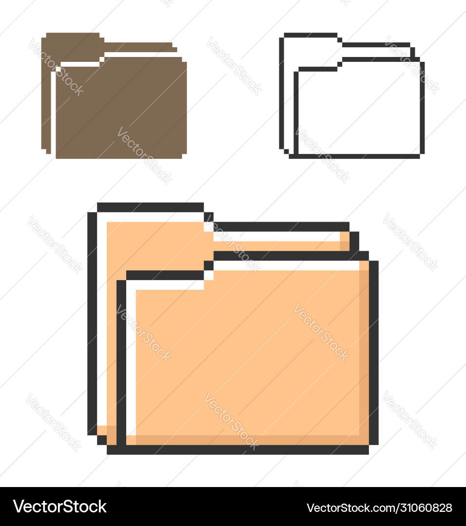Pixel icon folder in three variants fully Vector Image