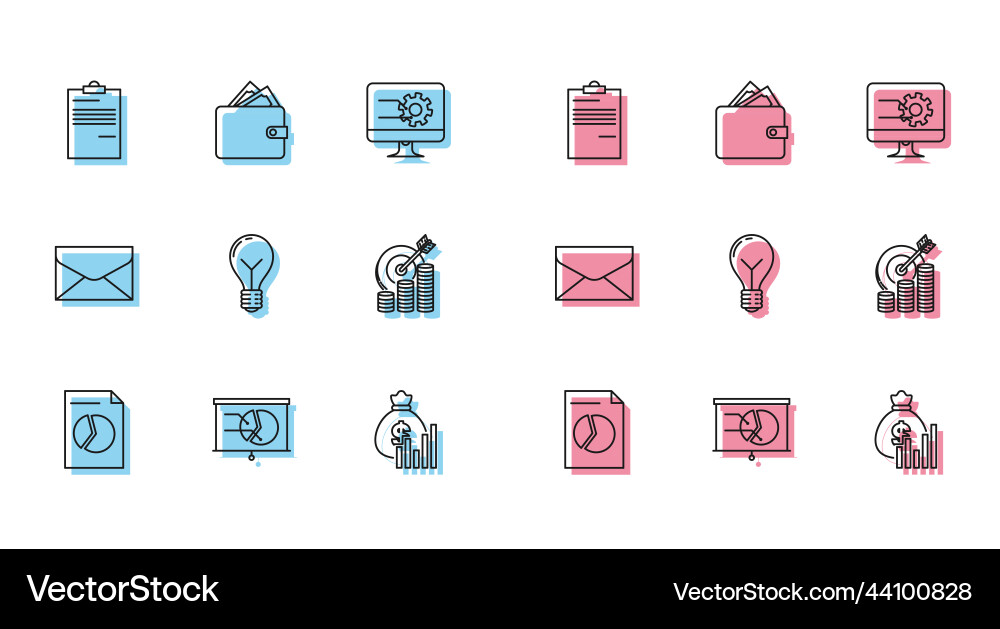 Set line document with graph chart board money Set line document with graph chart board money Vector Image