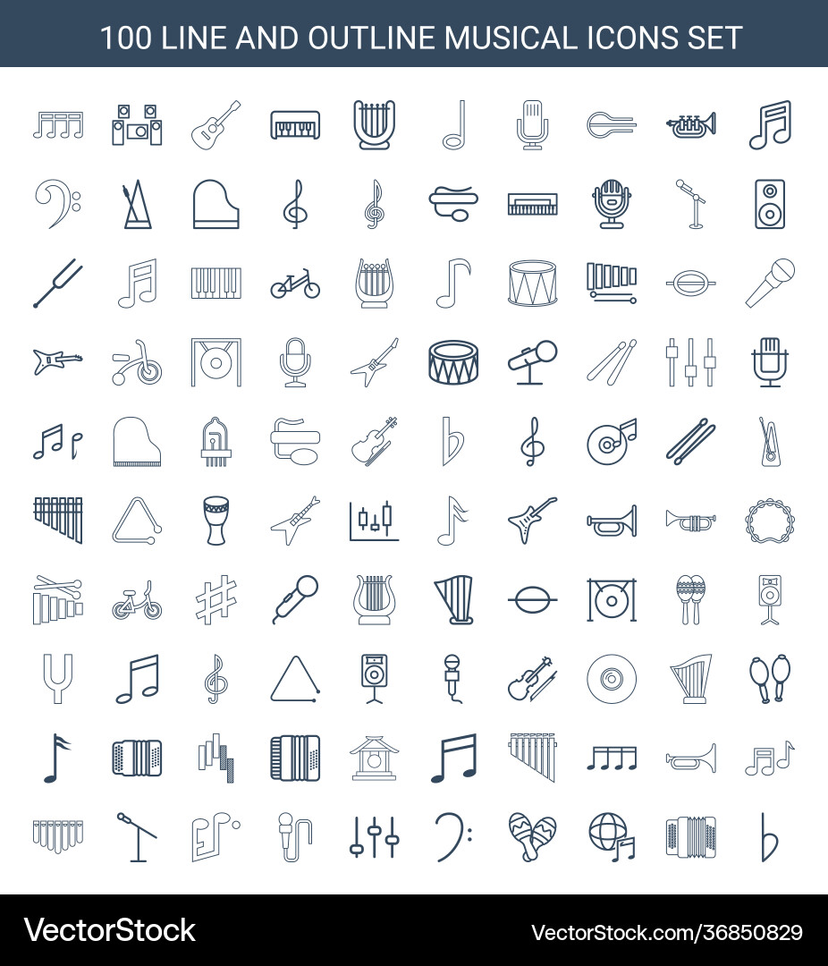 100 musical icons Royalty Free Vector Image - VectorStock