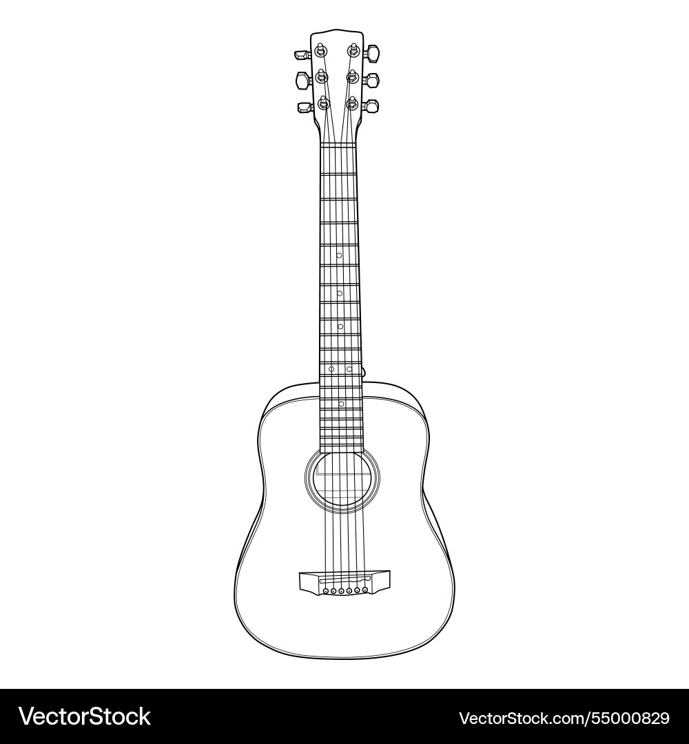 Acoustic guitar line art drawing Royalty Free Vector Image