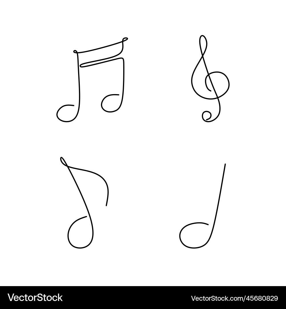 Continuous line drawing of note music symbol set Continuous line drawing of note music symbol set Vector Image