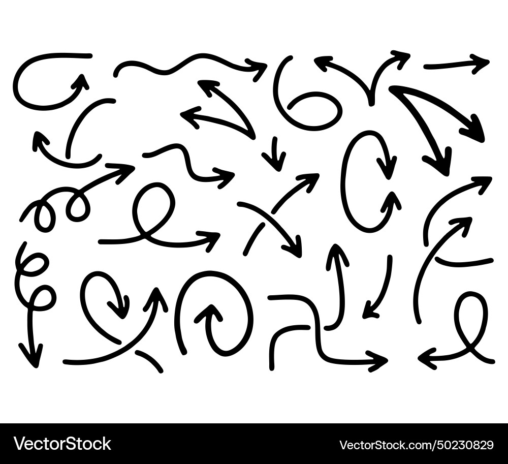 Doodle arrows and design elements hand drawn set Vector Image