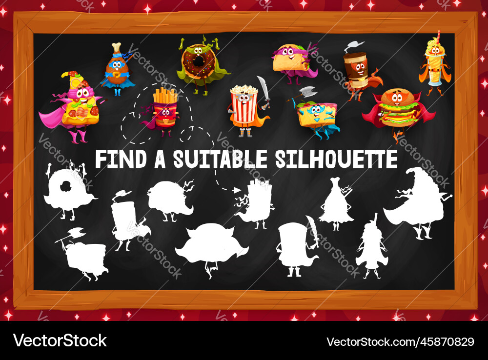 Find a correct shadow of fast food characters vector image