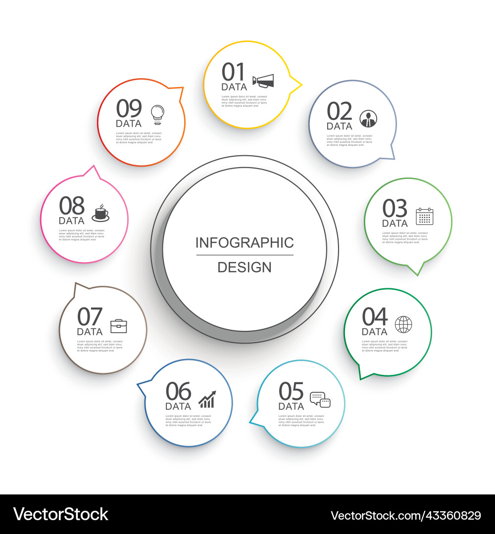 Infographics circle timeline with 9 number data Infographics circle timeline with 9 number data Vector Image