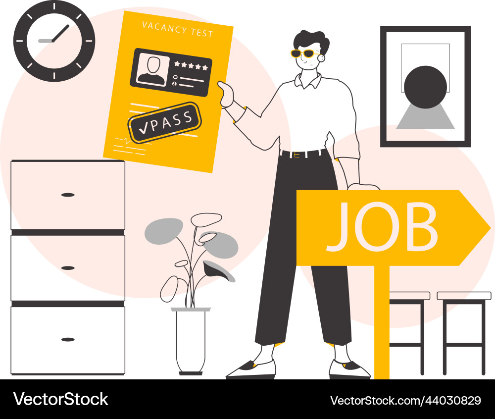 Man passed the job test linear trendy style Man passed the job test linear trendy style vector image