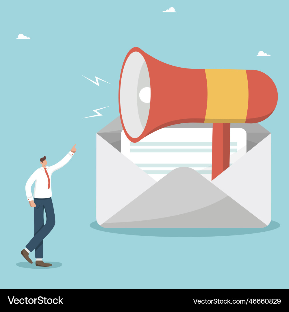 Man pointing at a large loudspeaker in an envelope Man pointing at a large loudspeaker in an envelope vector image