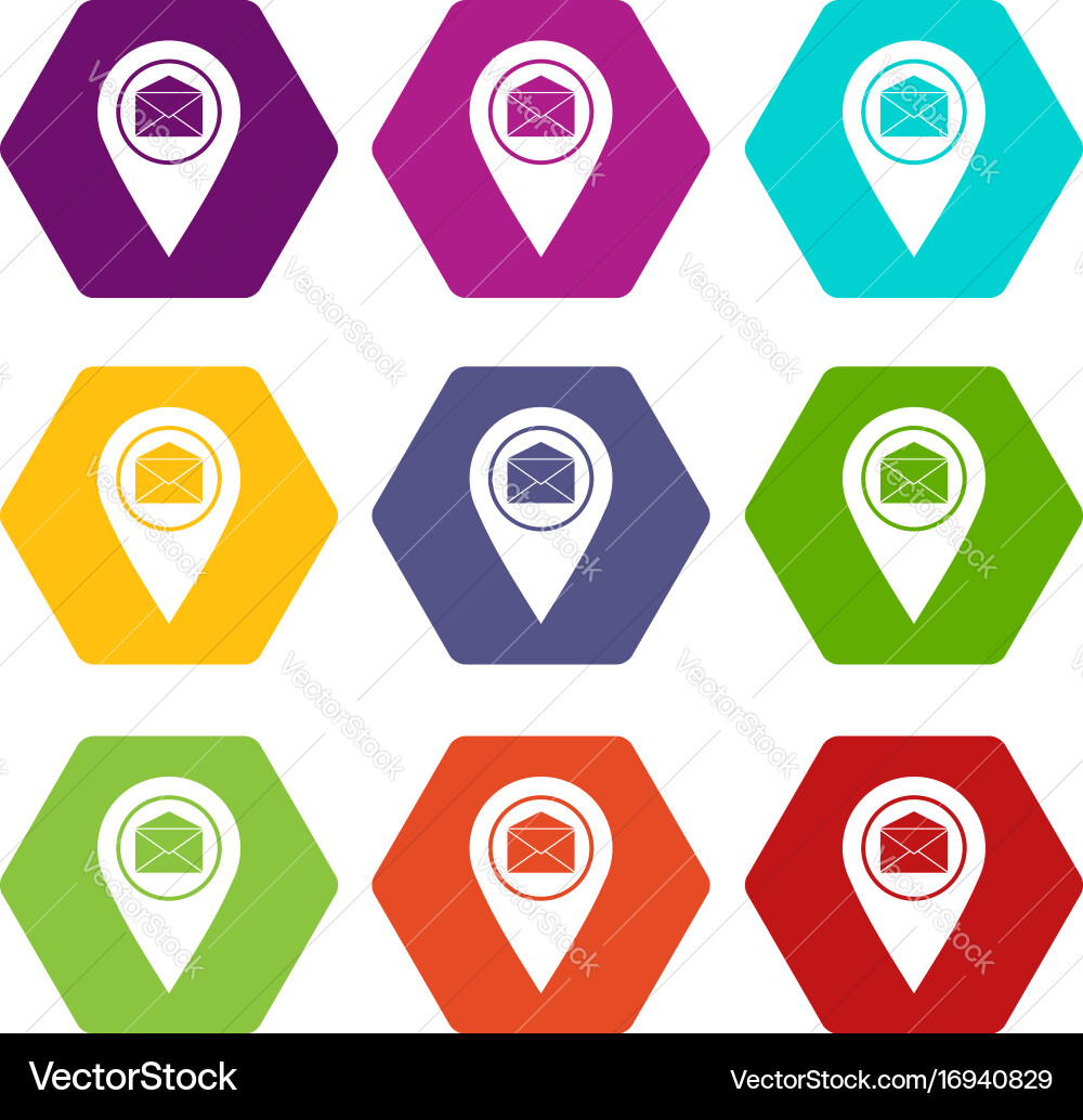 Marker location with envelope sign icon set color vector image
