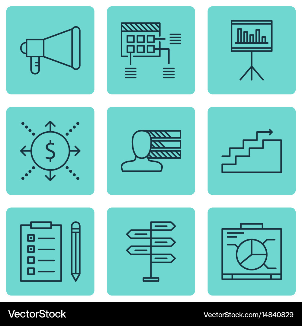 Set of 9 project management icons includes vector image