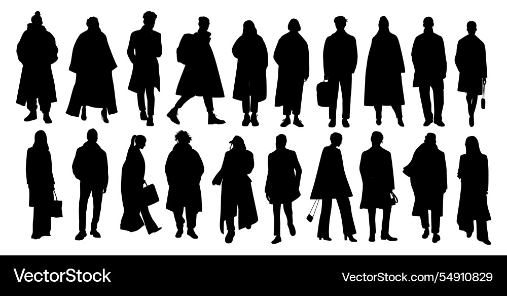 Silhouettes of stylish people in warm outwear Silhouettes of stylish people in warm outwear vector image