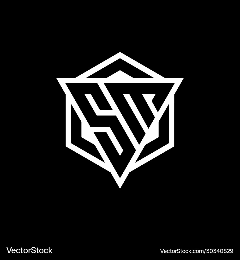 Sm logo monogram with triangle and hexagon shape vector image