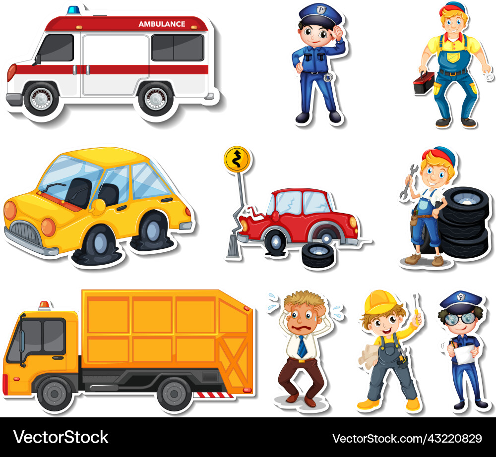 Sticker set of professions characters and objects vector image