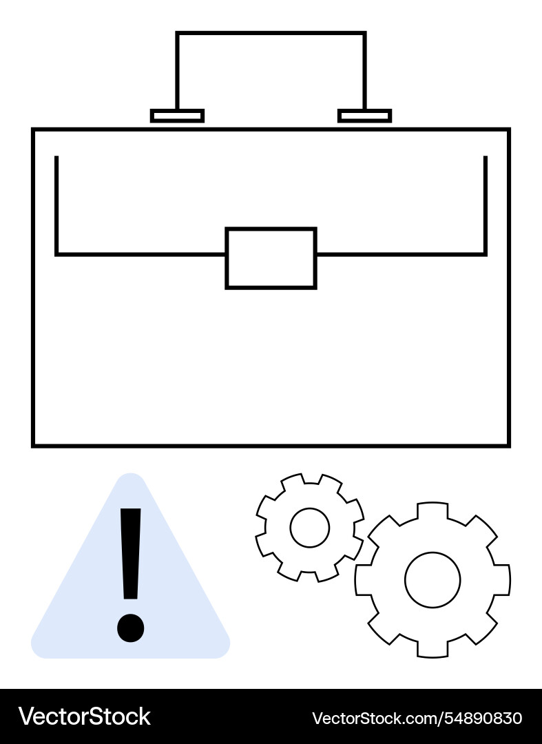 Briefcase with exclamation mark triangle and gears Briefcase with exclamation mark triangle and gears vector image