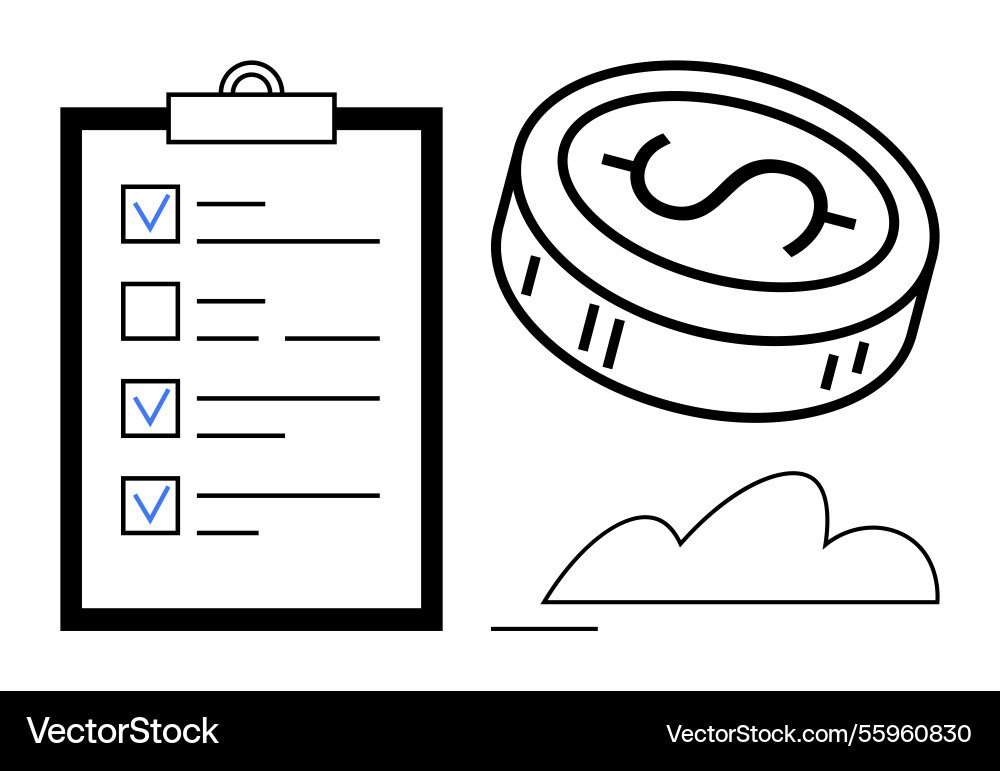 Checklist with completed tasks and coin vector image