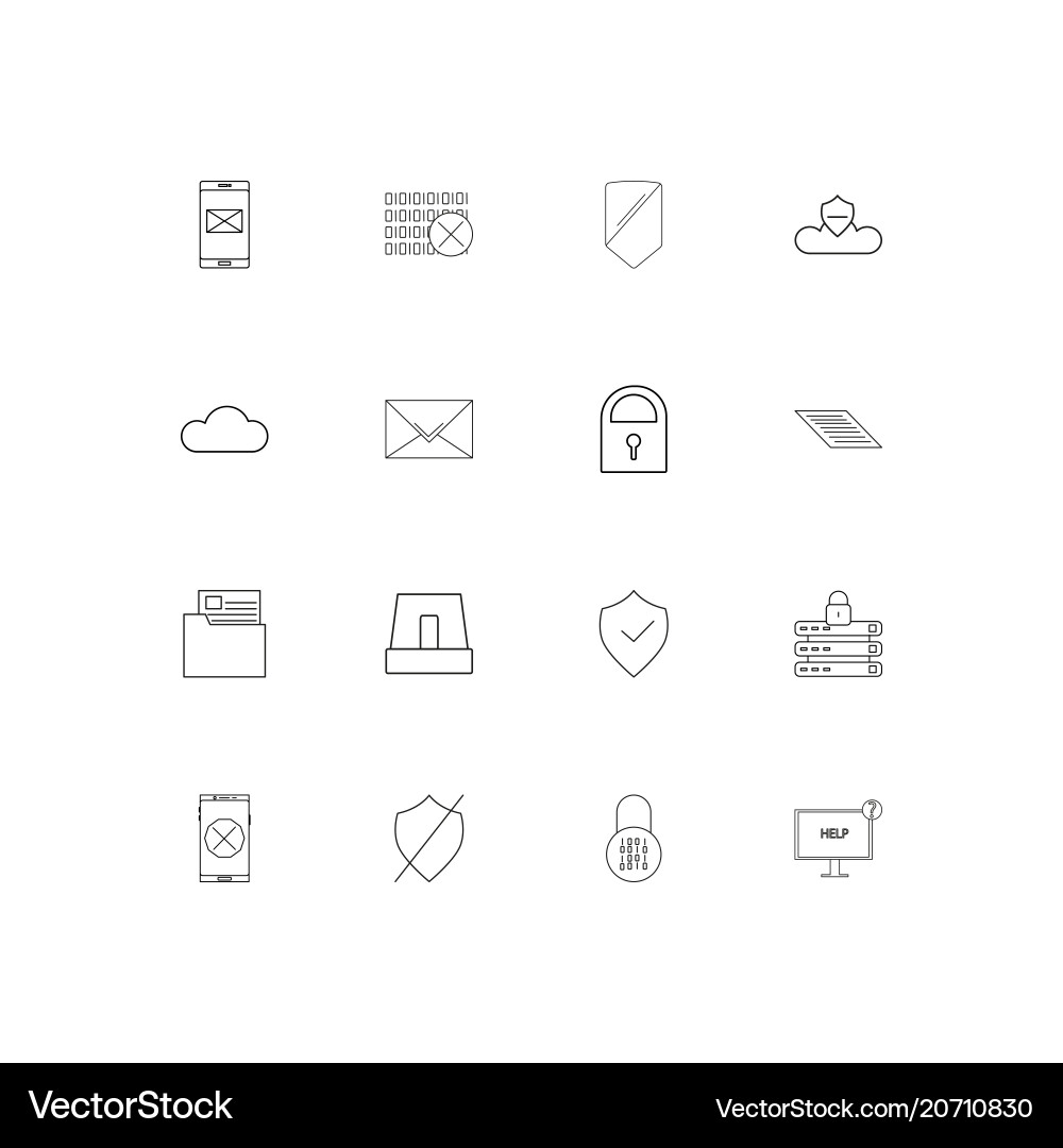Cyber security simple linear icons set outlined vector image