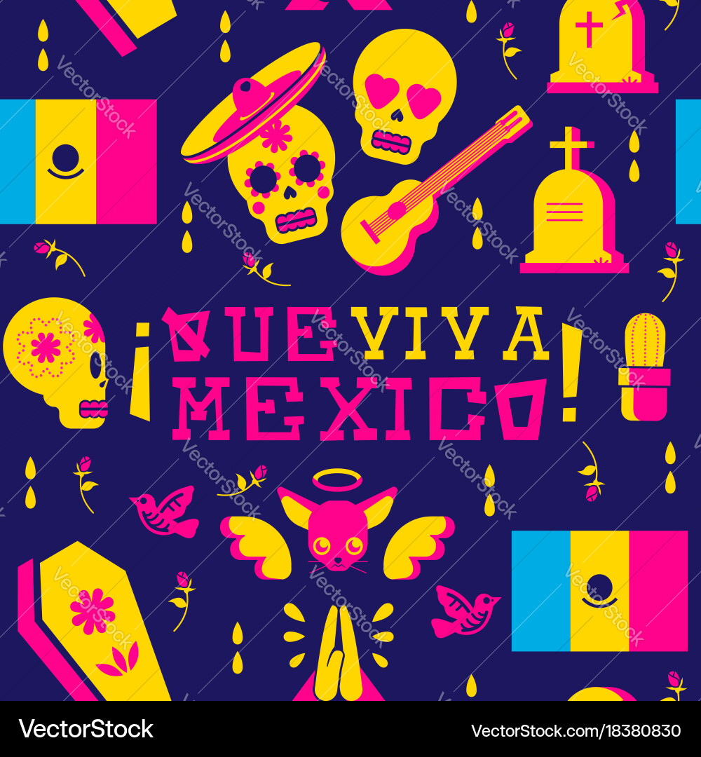 Day of the dead mariachi skull emoji background vector image