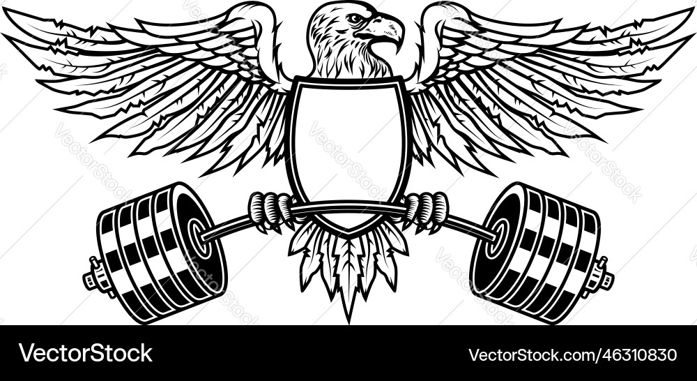Eagle holding a barbell gym mascot design element Vector Image