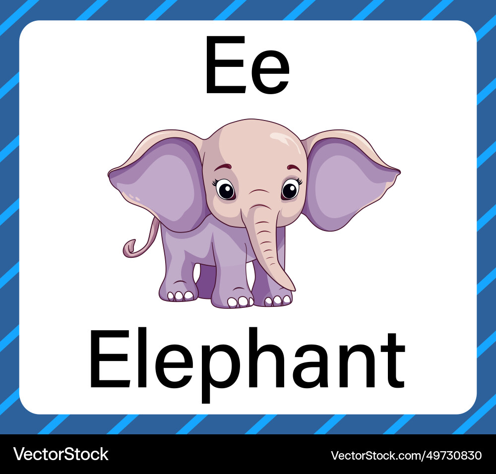 Elephant isolated on white background letter e Elephant isolated on white background letter e vector image