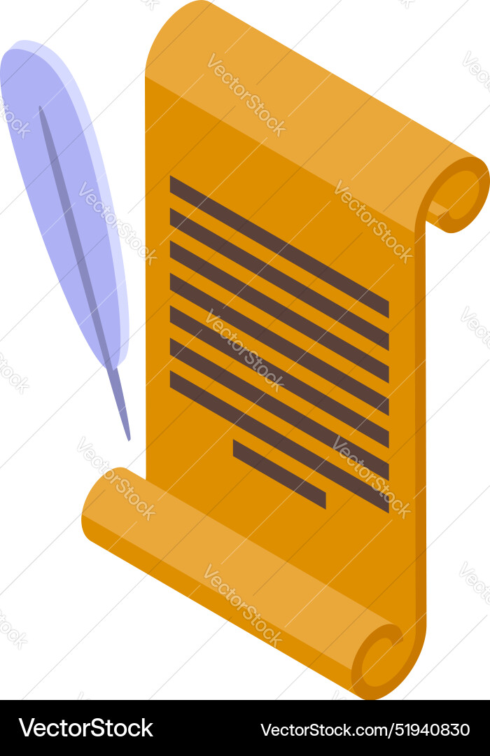 Feather pen writing on ancient paper scroll Feather pen writing on ancient paper scroll vector image