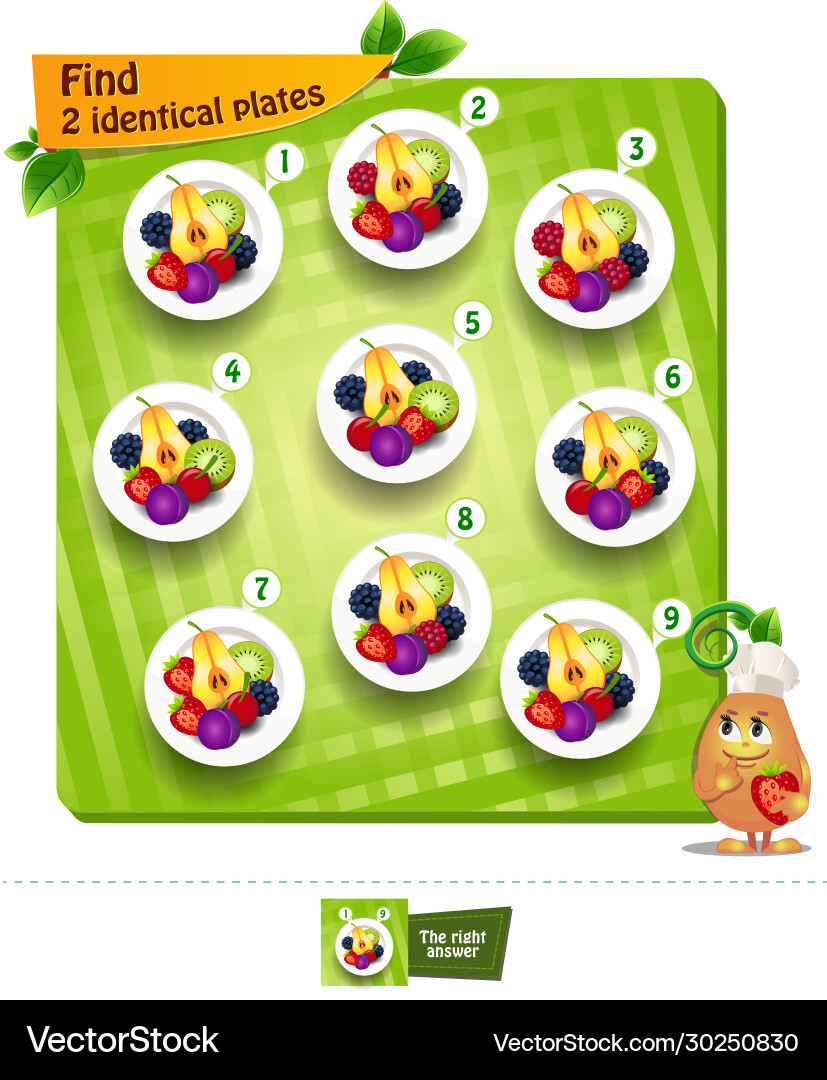 Find Two Identical Plates Puzzle Vector Image